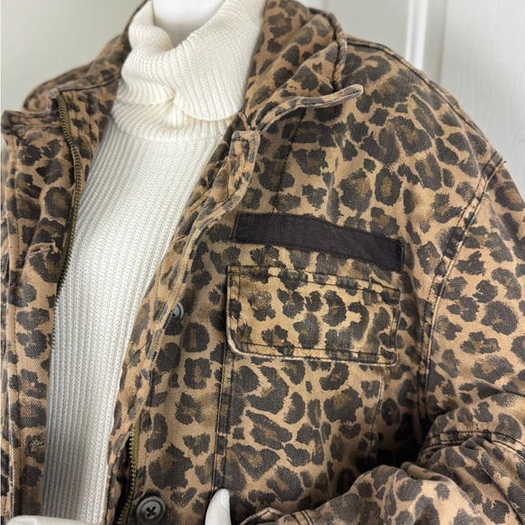Free People Womens Brown Leopard Denim Oversized Seize The Day Utility Jacket M - Picture 5 of 15